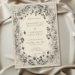 Medieval Fantasy Vintage Black Etching Wedding Invitation