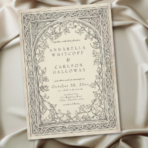 Medieval Fantasy Vintage Black Etching Wedding Invitation