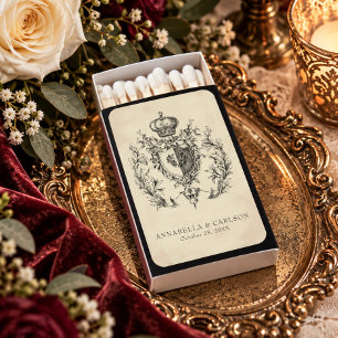 Medieval Fantasy Vintage Black Etching Wedding Matchboxes