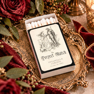 Medieval Fantasy Vintage Black Etching Wedding Matchboxes