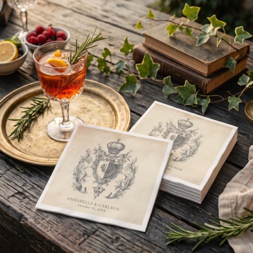 Medieval Fantasy Vintage Black Etching Wedding Napkins