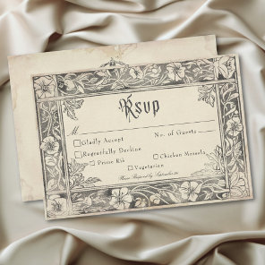 Medieval Fantasy Vintage Black Etching Wedding RSVP Card