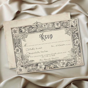 Medieval Fantasy Vintage Black Etching Wedding RSVP Card