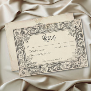 Medieval Fantasy Vintage Black Etching Wedding RSVP Card