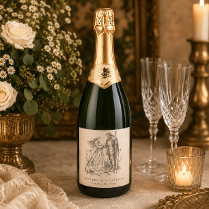 Medieval Fantasy Vintage Black Etching Wedding Sparkling Wine Label