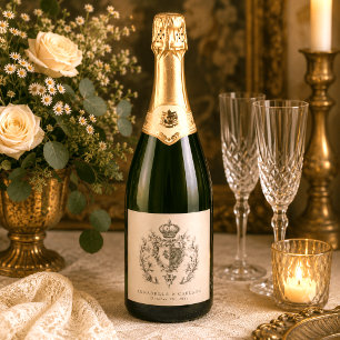 Medieval Fantasy Vintage Black Etching Wedding Sparkling Wine Label