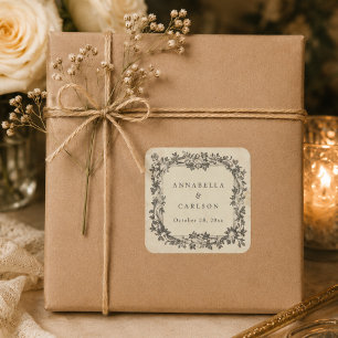 Medieval Fantasy Vintage Black Etching Wedding Square Sticker