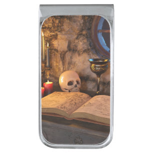 Medieval Fantasy Wizard's Study Silver Finish Money Clip