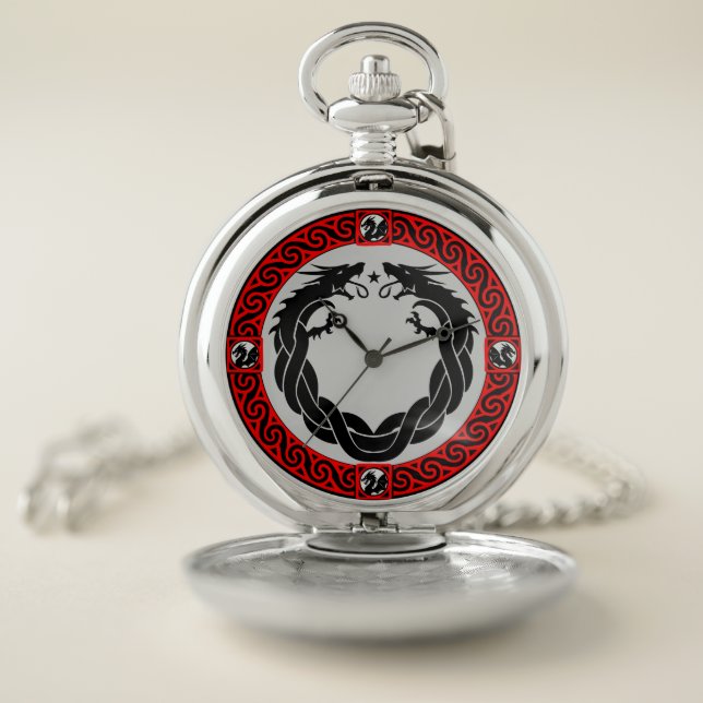 Medieval Fire Dragon Timepiece Pocket Watch (Inside)
