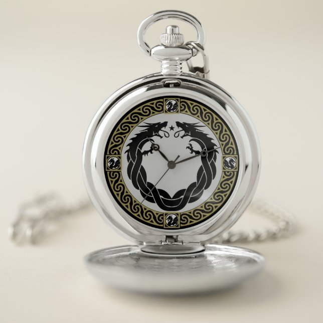 Medieval Fire Dragon Timepiece Pocket Watch (Inside)