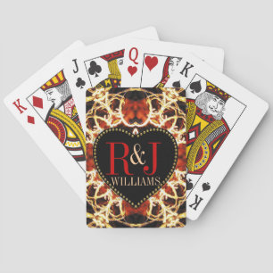 Medieval Fire Heart Custom Initials Playing Cards
