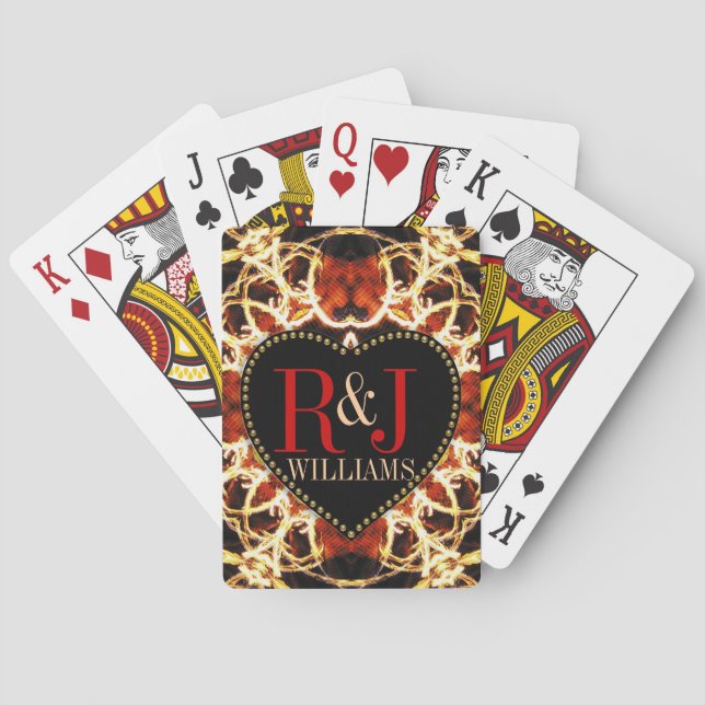 Medieval Fire Heart Custom Initials Playing  Cards (Back)