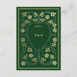 Medieval Floral Hearts and Sword Gold Detail RSVP Enclosure Card