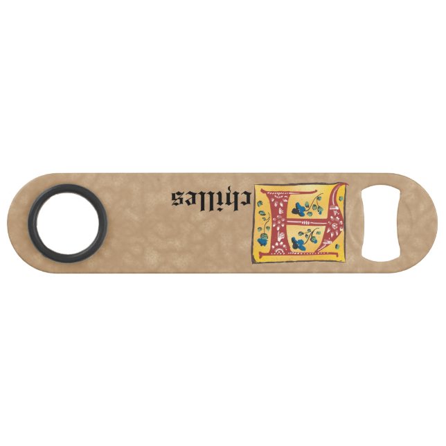 Medieval Floral Illuminated Letter A Monogram Bar Key (Front (Horizontal))