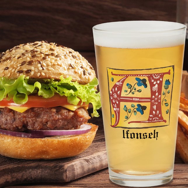 Medieval Floral Illuminated Letter A Monogram Glass (Creator Uploaded)