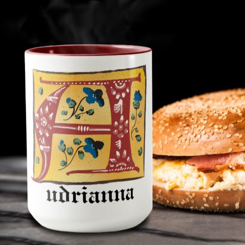 Medieval Floral Illuminated Letter A Monogram Mug