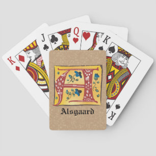 Medieval Floral Illuminated Letter A Monogram Poker Cards