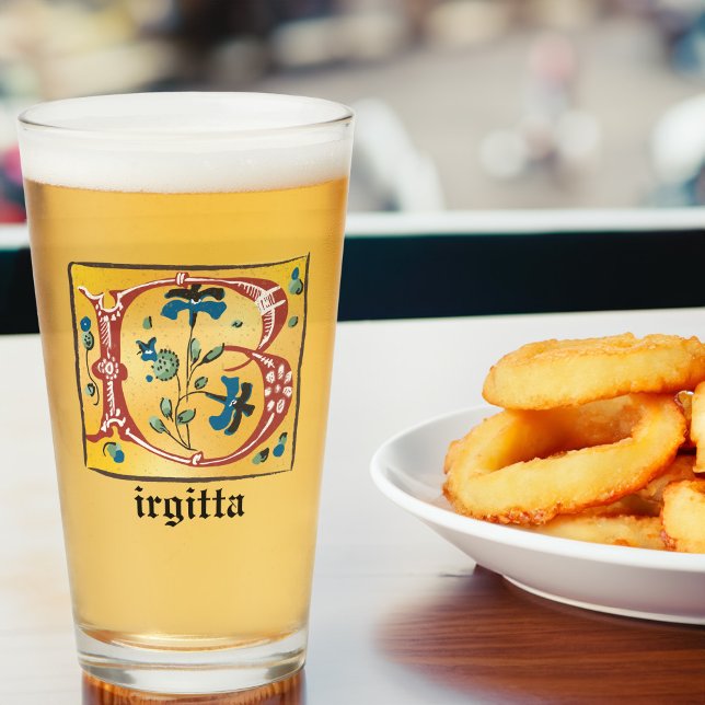 Medieval Floral Illuminated Letter B Monogram Glass (Creator Uploaded)