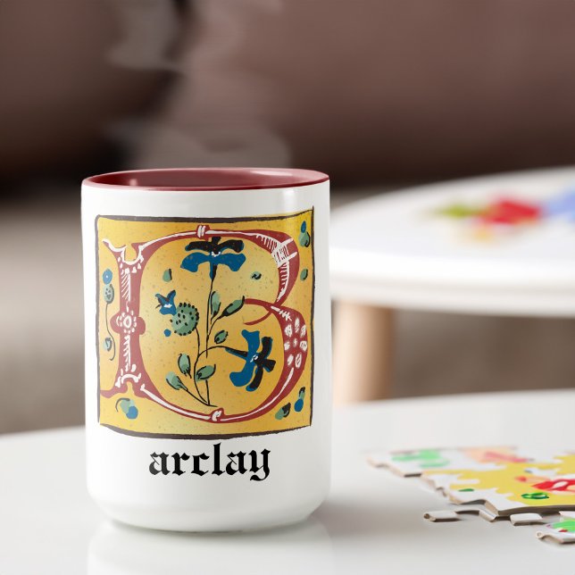 Medieval Floral Illuminated Letter B Monogram Mug (Creator Uploaded)