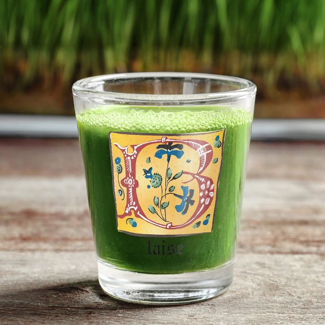 Medieval Floral Illuminated Letter B Monogram Shot Glass (Creator Uploaded)