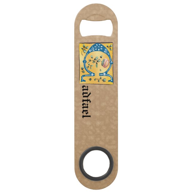 Medieval Floral Illuminated Letter C Monogram Bar Key (Front)