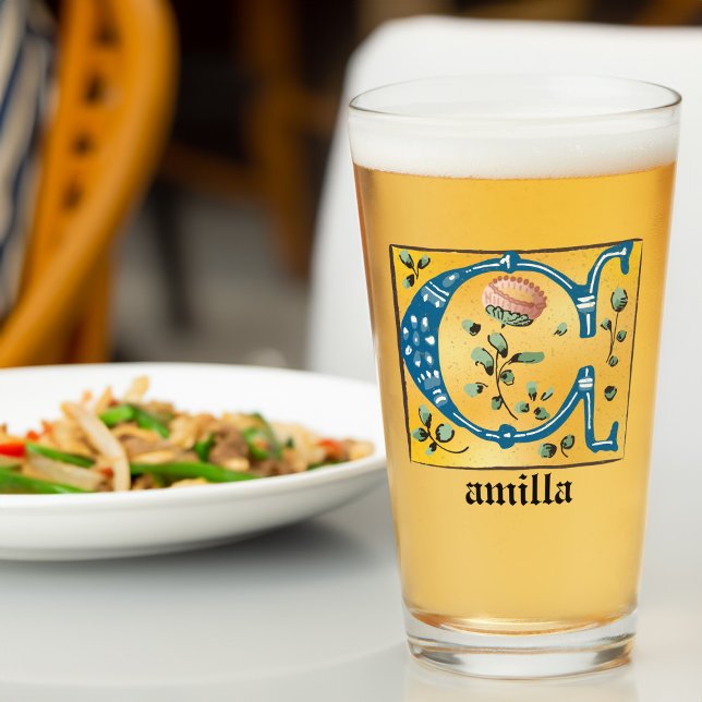 Medieval Floral Illuminated Letter C Monogram Glass (Creator Uploaded)