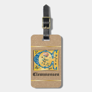 Medieval Floral Illuminated Letter C Monogram Luggage Tag
