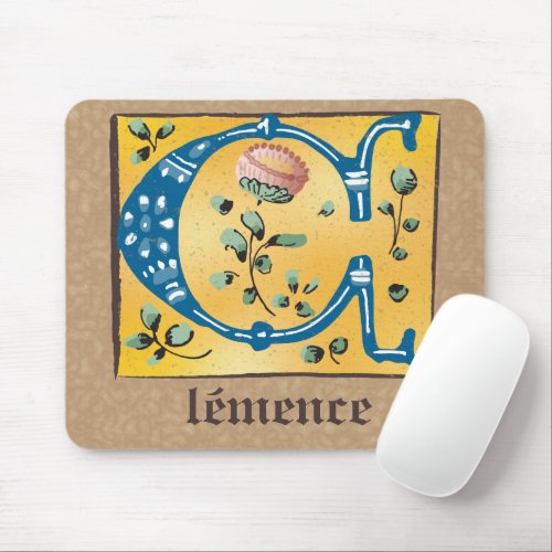 Medieval Floral Illuminated Letter C Monogram Mouse Pad