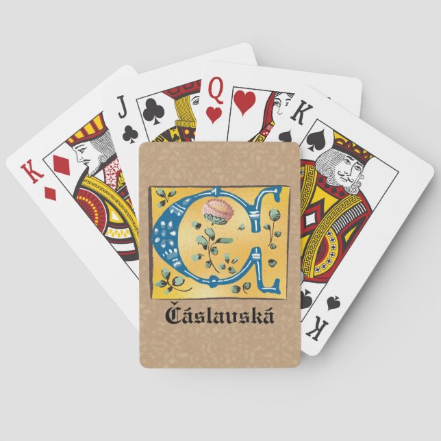 Medieval Floral Illuminated Letter C Monogram Poker Cards (Back)