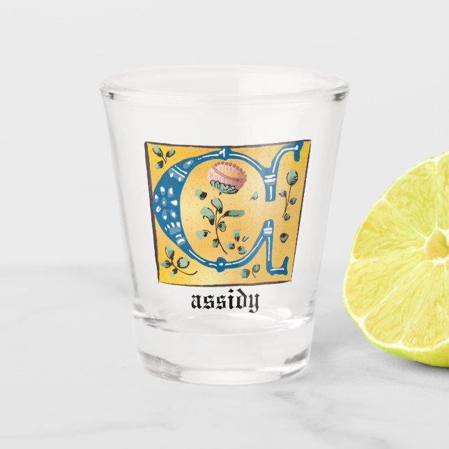 Medieval Floral Illuminated Letter C Monogram Shot Glass (Front)
