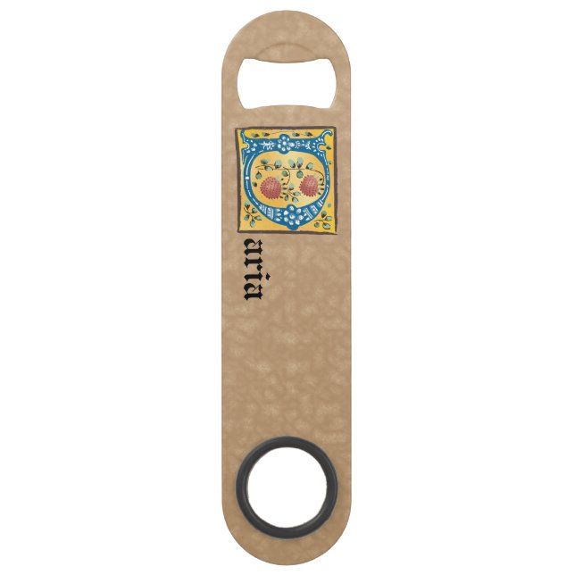 Medieval Floral Illuminated Letter D Monogram Bar Key (Front)