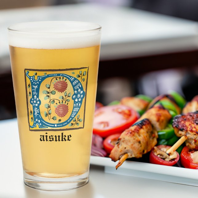 Medieval Floral Illuminated Letter D Monogram Glass (Creator Uploaded)