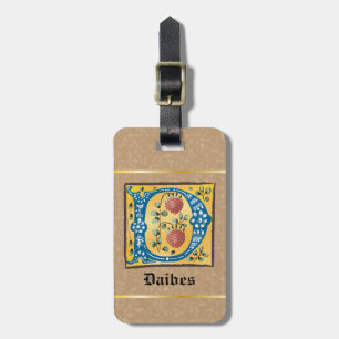 Medieval Floral Illuminated Letter D Monogram Luggage Tag