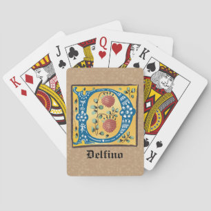 Medieval Floral Illuminated Letter D Monogram Poker Cards