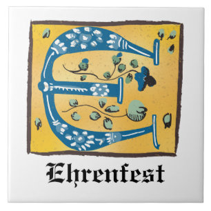 Medieval Floral Illuminated Letter E Monogram Ceramic Tile