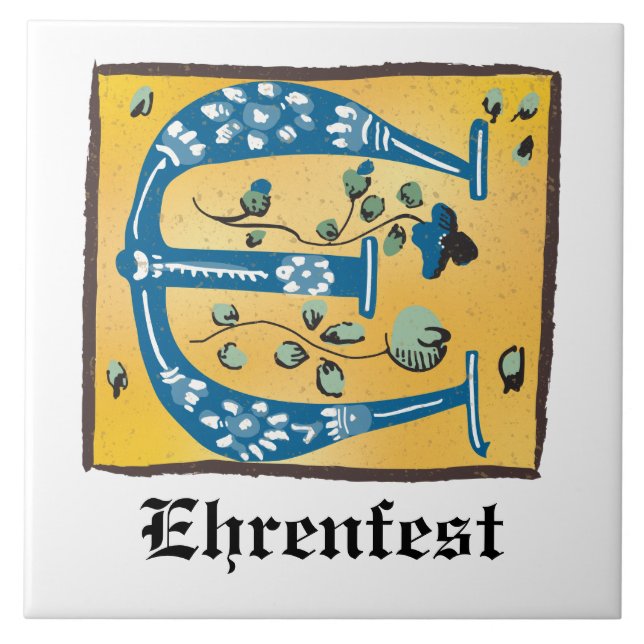 Medieval Floral Illuminated Letter E Monogram Ceramic Tile (Front)
