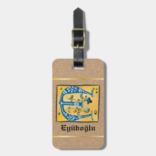 Medieval Floral Illuminated Letter E Monogram Luggage Tag