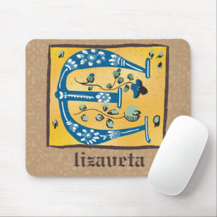 Medieval Floral Illuminated Letter E Monogram Mouse Pad