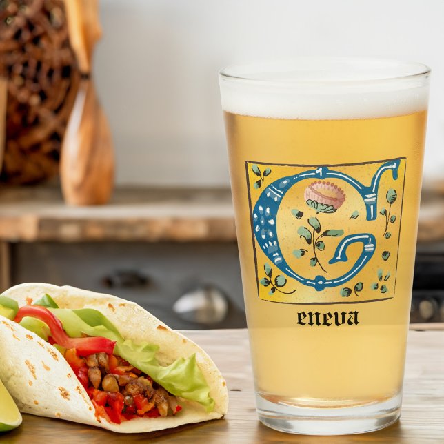 Medieval Floral Illuminated Letter G Monogram Glass (Creator Uploaded)