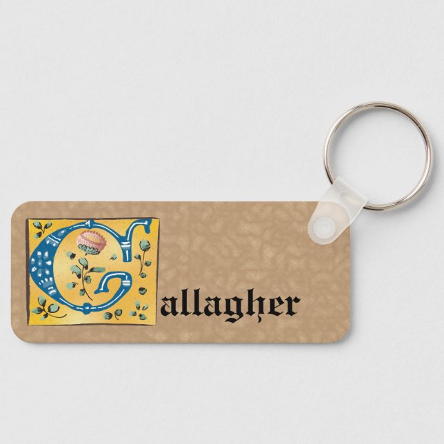 Medieval Floral Illuminated Letter G Monogram Keychain (Front)