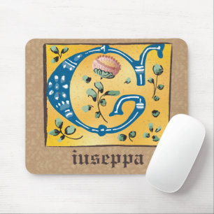 Medieval Floral Illuminated Letter G Monogram Mouse Pad