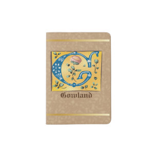 Medieval Floral Illuminated Letter G Monogram Passport Holder