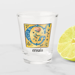 Medieval Floral Illuminated Letter G Monogram Shot Glass
