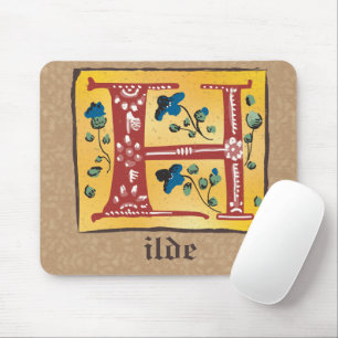 Medieval Floral Illuminated Letter H Monogram Mouse Pad