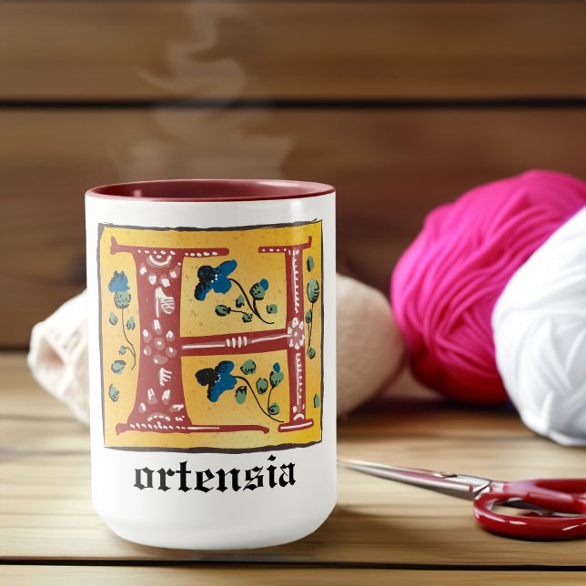 Medieval Floral Illuminated Letter H Monogram Mug (Creator Uploaded)