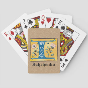 Medieval Floral Illuminated Letter I Monogram Poker Cards