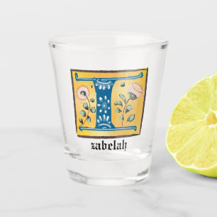 Medieval Floral Illuminated Letter I Monogram Shot Glass