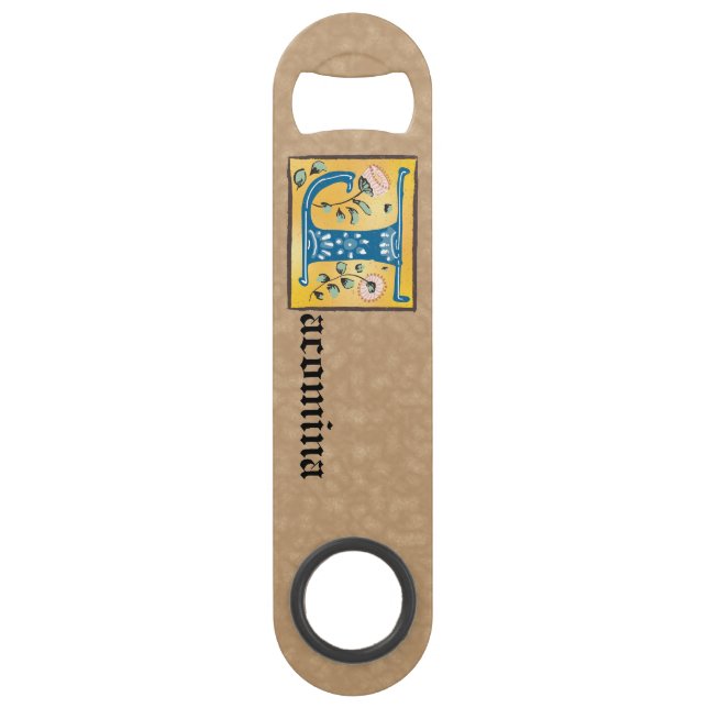 Medieval Floral Illuminated Letter J Monogram Bar Key (Front)