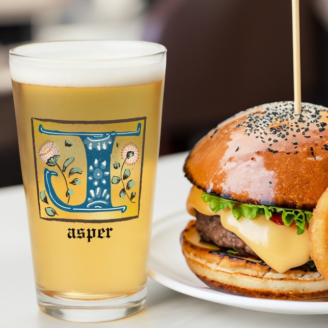 Medieval Floral Illuminated Letter J Monogram Glass (Creator Uploaded)