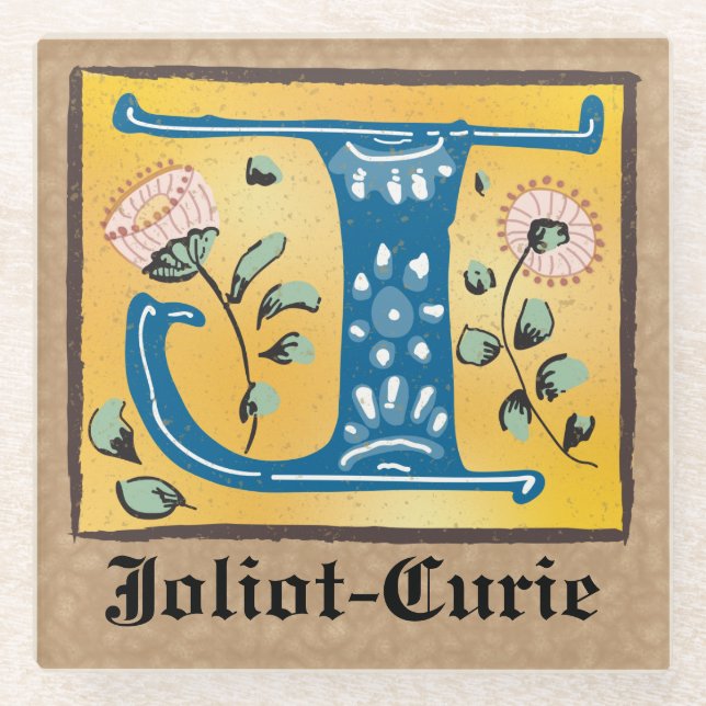 Medieval Floral Illuminated Letter J Monogram Glass Coaster (Front)